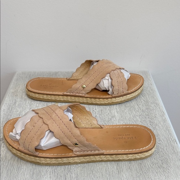 Kate Spade Size 8M Pink Scalloped Espadrille Sandals Leather - Picture 4 of 10